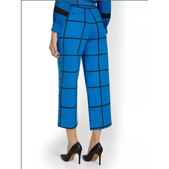 NY&C Women's Wide Leg Capri Ponte Pant High-Waist Stretch Print Blue Size Medium - Picture 2 of 11